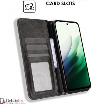 Dirbtinės odos atverčiamas dėklas su skyreliais - juodas (Xiaomi Redmi 15 5G) Dirbtinės odos atverčiamas dėklas su skyreliais - juodas (Xiaomi Redmi 15 5G)